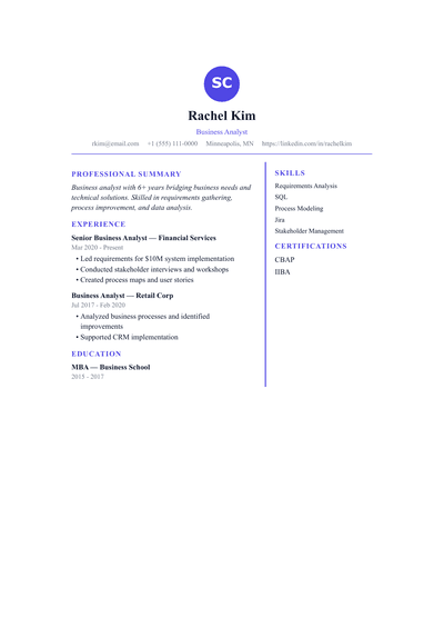Business Analyst resume preview