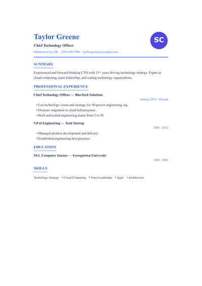 Chief Technology Officer resume preview