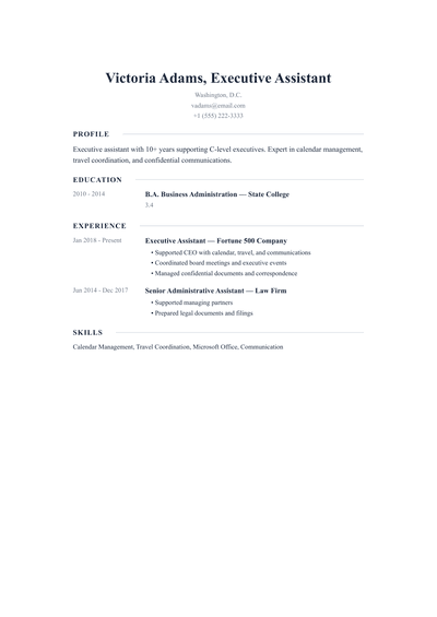Executive Assistant resume preview