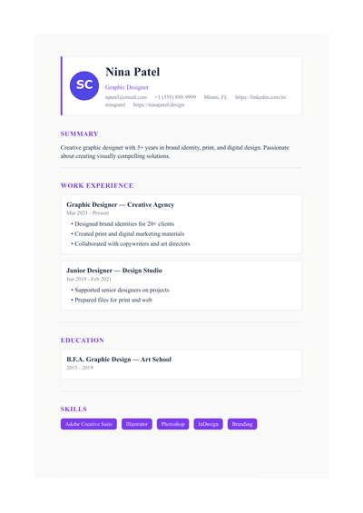 Graphic Designer resume preview