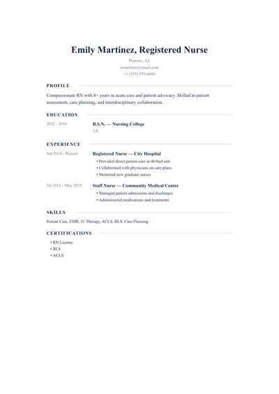 Registered Nurse resume preview
